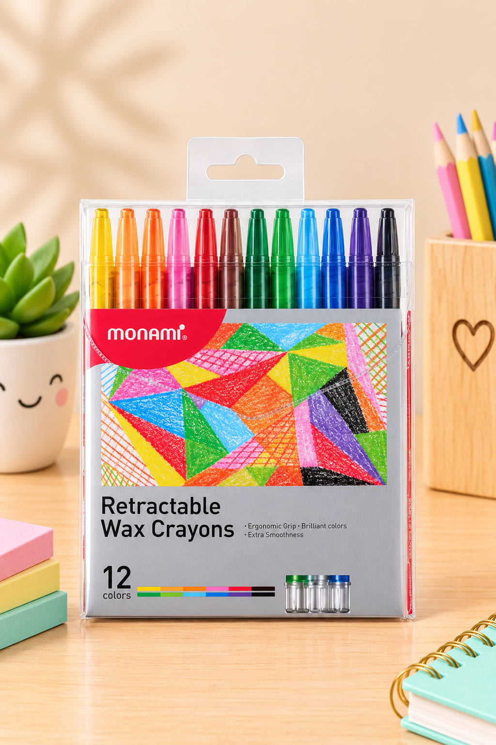 Monami | Retractable Wax Crayons – 12 Colours